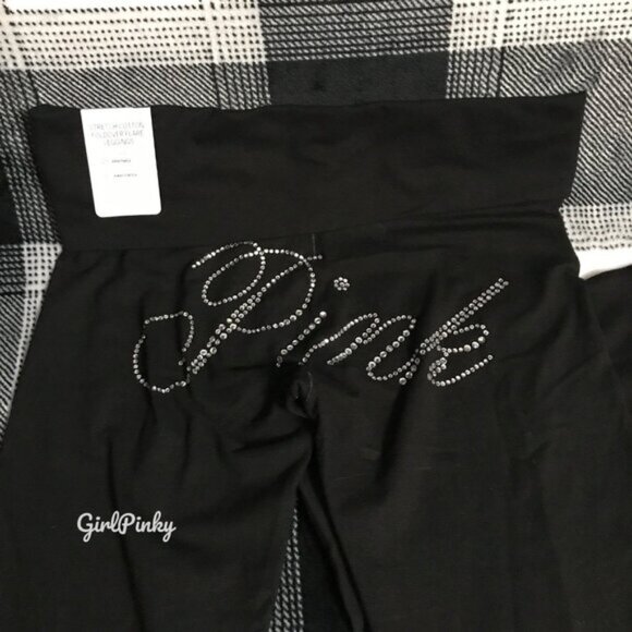 VS PINK FLARE LEGGINGS IN PURE BLACK BLING & CAMPUS TEE IN LIMITED EDITION XS-2X - Picture 5 of 10